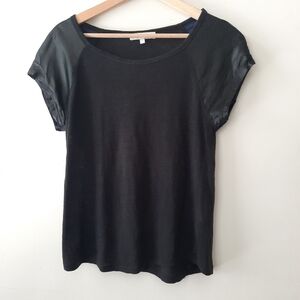 Sandro Black 100% Linen Vegan leather Short Sleeve Shirt